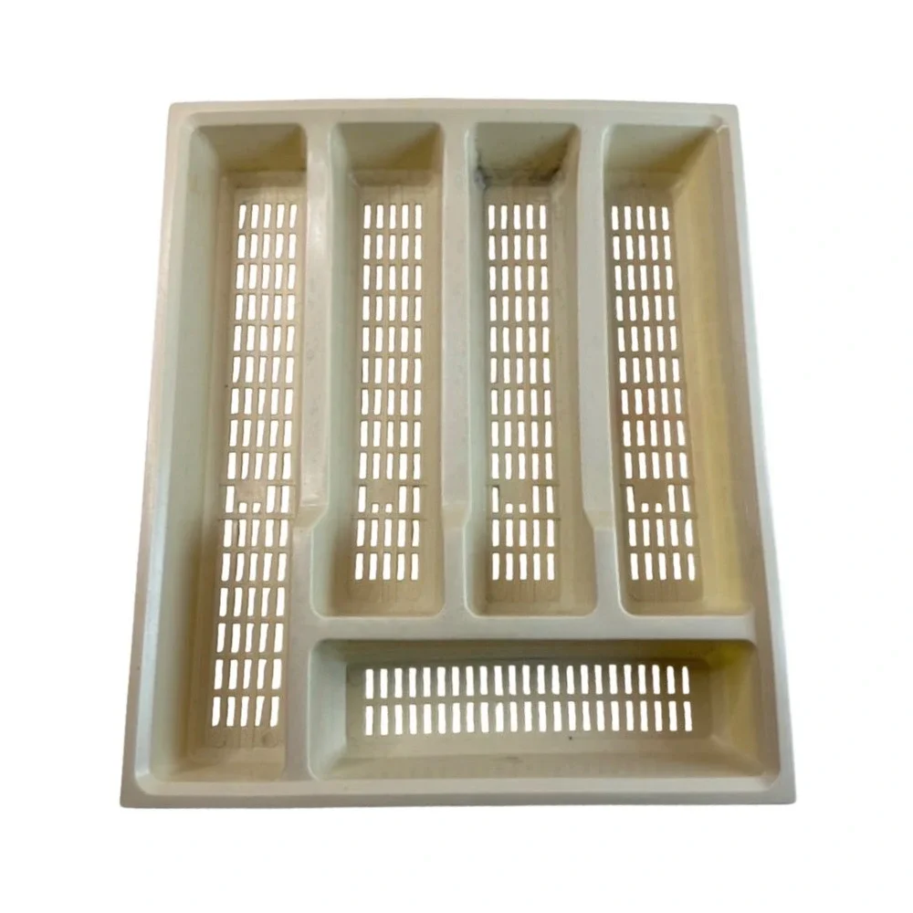 Vintage Cream Plastic Silverware Drawer Organizer 5 Compartment Slotted Tray